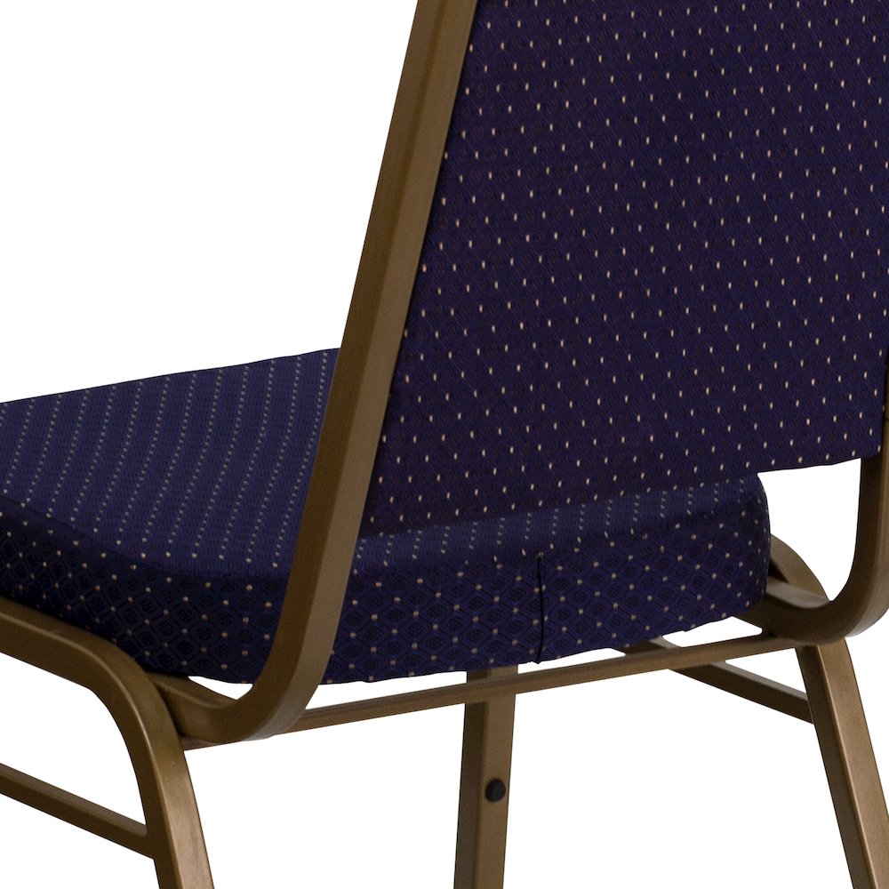 Trapezoidal Back Stacking Banquet Chair in Navy Patterned Fabric - Gold Frame