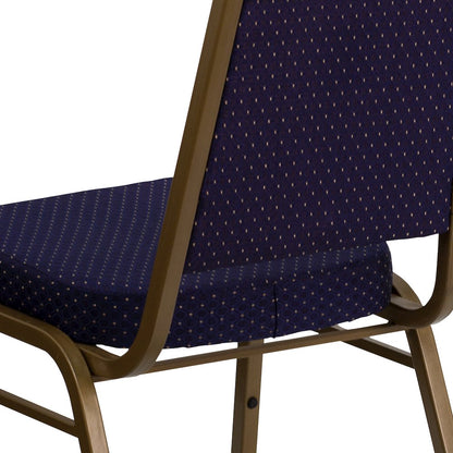 Trapezoidal Back Stacking Banquet Chair in Navy Patterned Fabric - Gold Frame