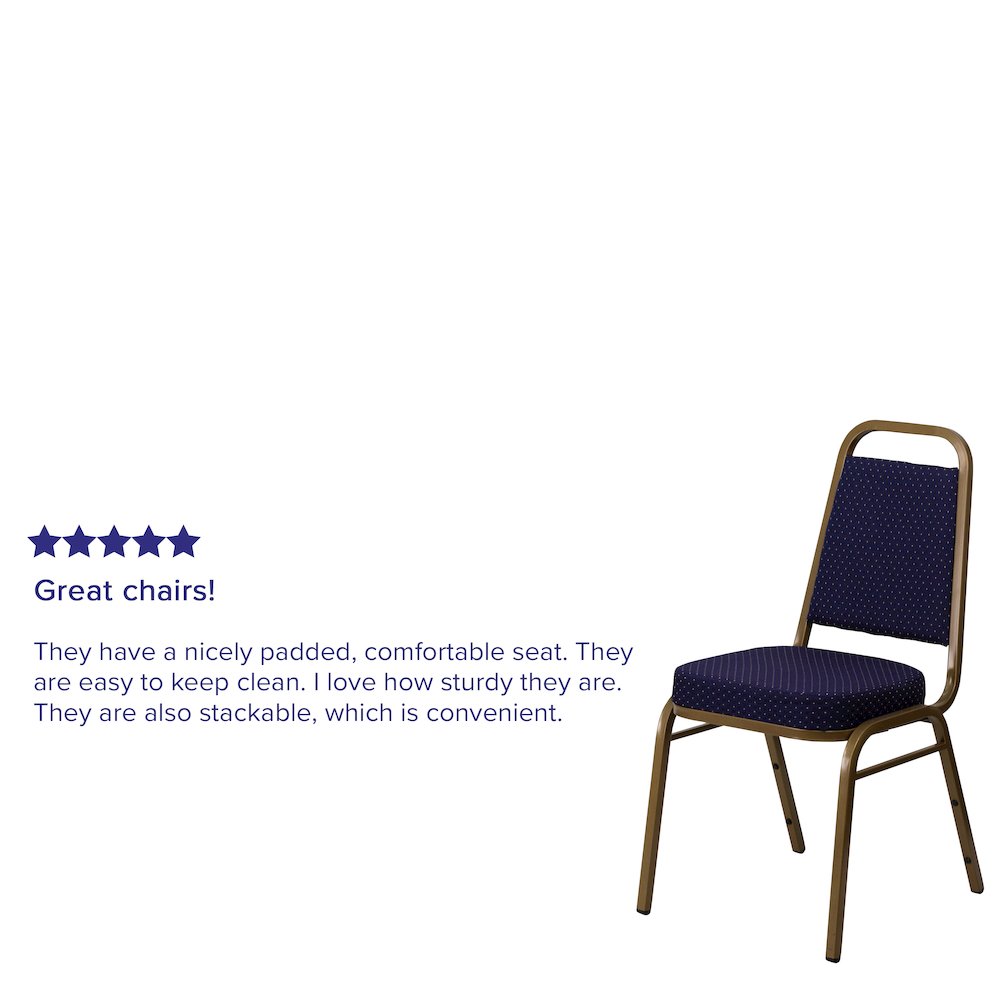 Trapezoidal Back Stacking Banquet Chair in Navy Patterned Fabric - Gold Frame