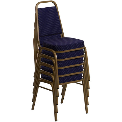Trapezoidal Back Stacking Banquet Chair in Navy Patterned Fabric - Gold Frame
