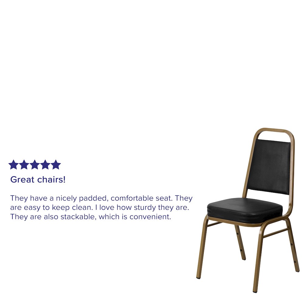 Trapezoidal Back Stacking Banquet Chair in Black Vinyl - Gold Frame
