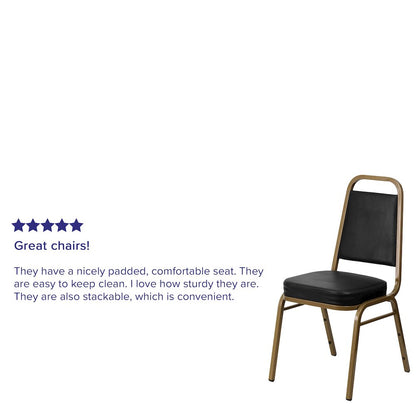 Trapezoidal Back Stacking Banquet Chair in Black Vinyl - Gold Frame