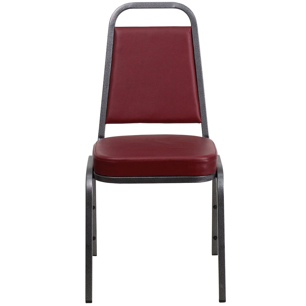 Trapezoidal Back Stacking Banquet Chair in Burgundy Vinyl - Silver Vein Frame