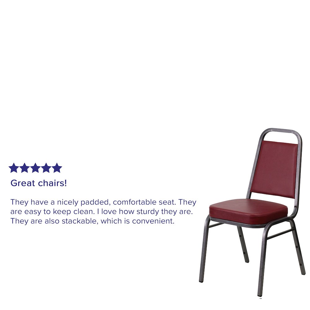 Trapezoidal Back Stacking Banquet Chair in Burgundy Vinyl - Silver Vein Frame
