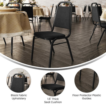 Trapezoidal Back Stacking Banquet Chair in Black Fabric - Black Frame