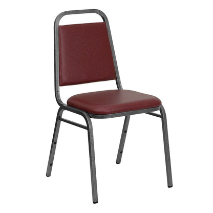 Trapezoidal Back Stacking Banquet Chair in Burgundy Vinyl - Silver Vein Frame with 1.5" Thick Seat