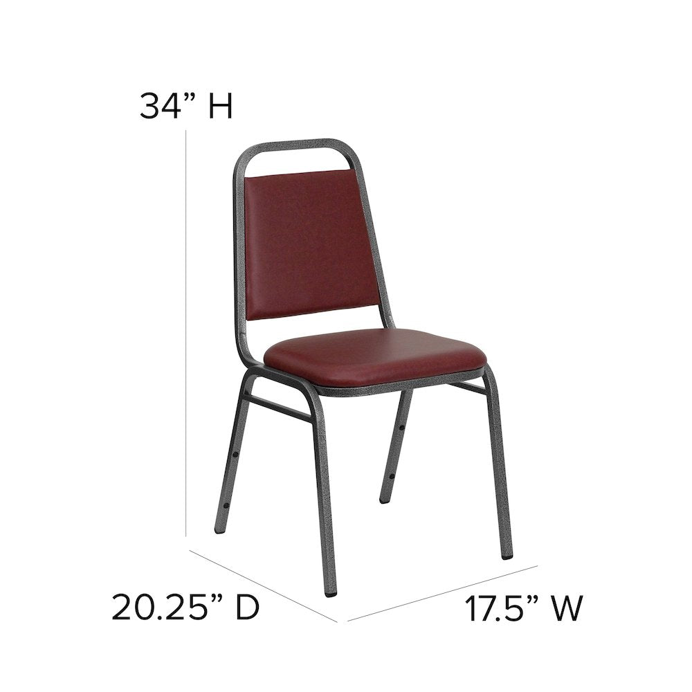 Trapezoidal Back Stacking Banquet Chair in Burgundy Vinyl - Silver Vein Frame with 1.5" Thick Seat