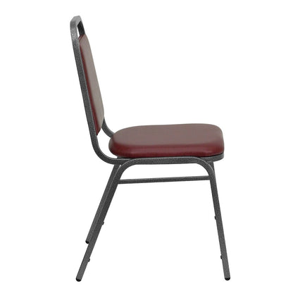 Trapezoidal Back Stacking Banquet Chair in Burgundy Vinyl - Silver Vein Frame