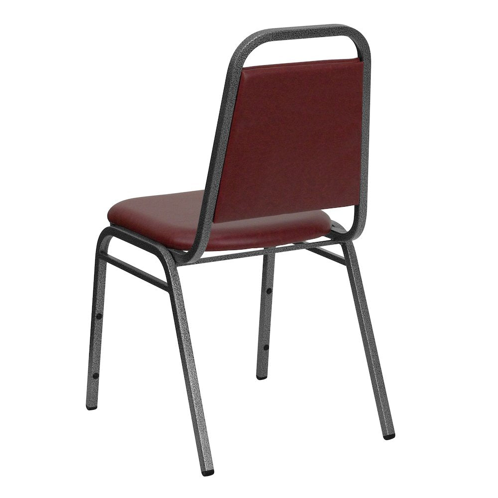 Trapezoidal Back Stacking Banquet Chair in Burgundy Vinyl - Silver Vein Frame