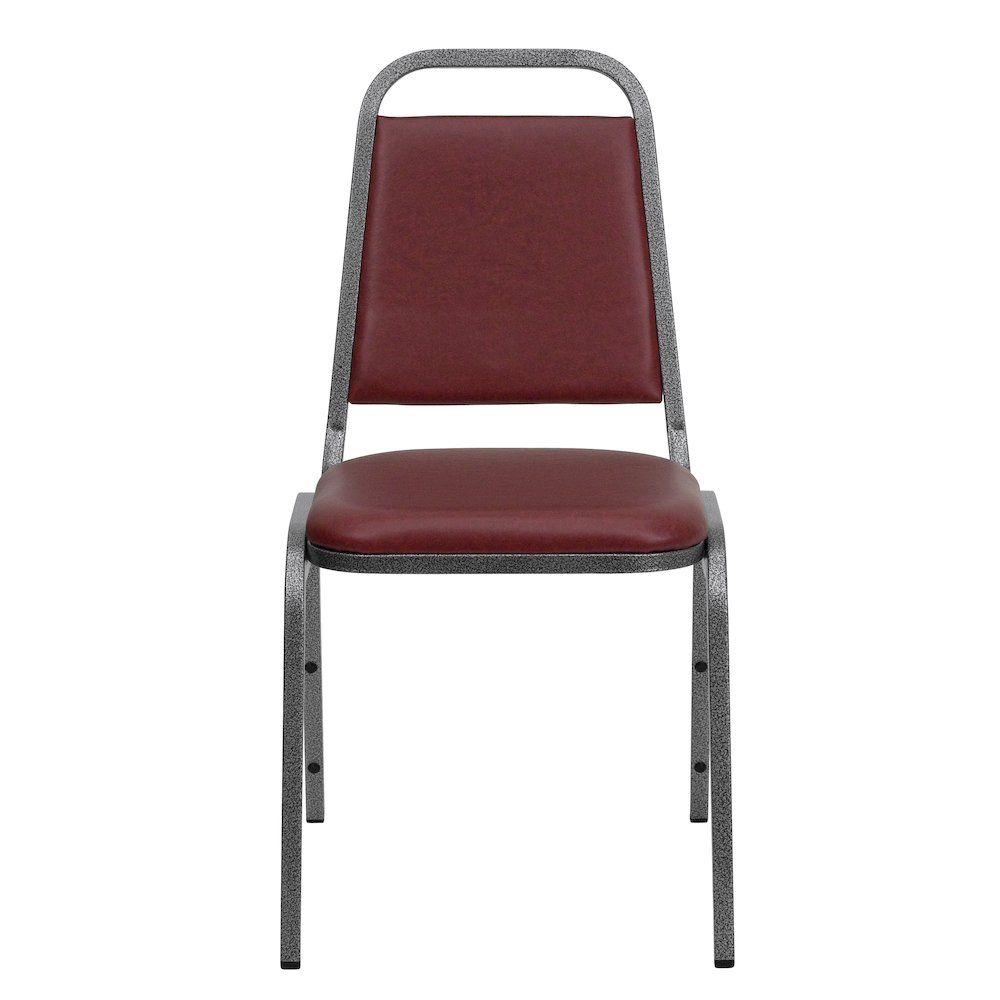 Trapezoidal Back Stacking Banquet Chair in Burgundy Vinyl - Silver Vein Frame