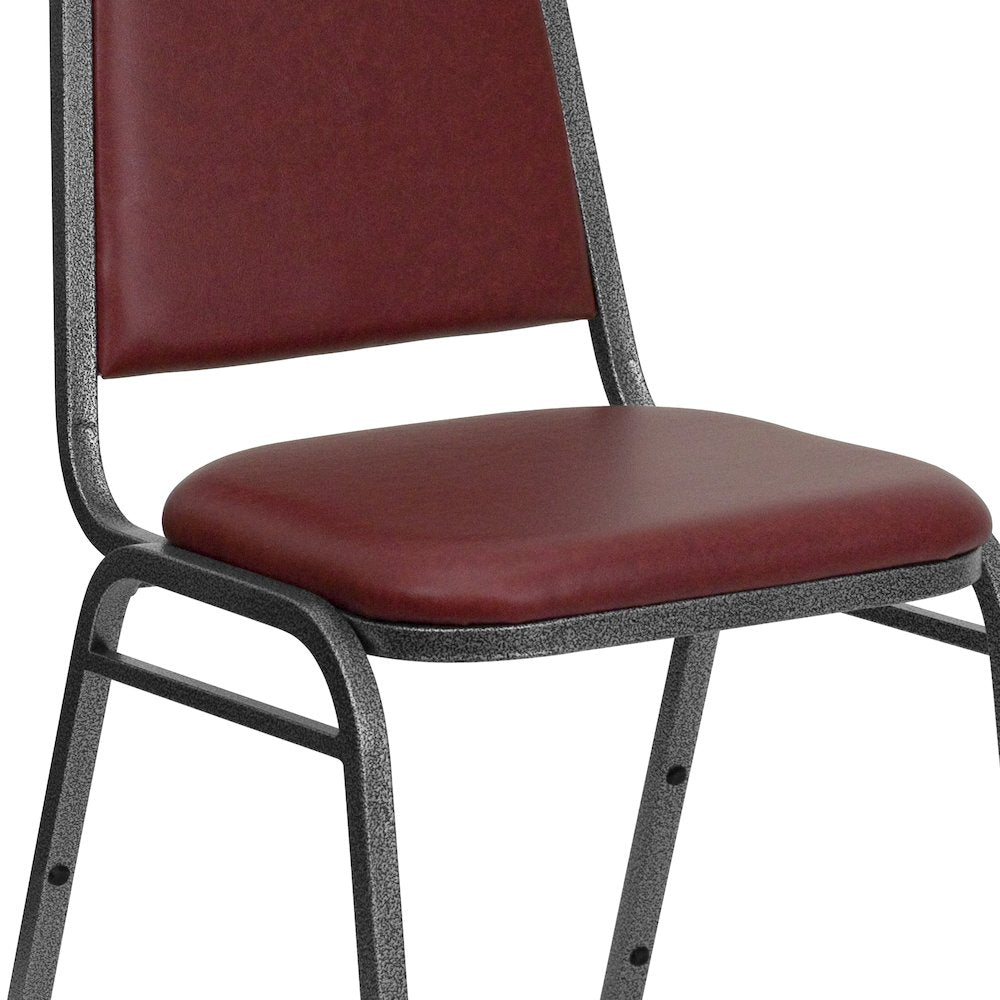 Trapezoidal Back Stacking Banquet Chair in Burgundy Vinyl - Silver Vein Frame