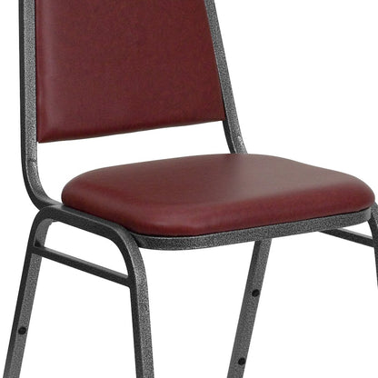 Trapezoidal Back Stacking Banquet Chair in Burgundy Vinyl - Silver Vein Frame