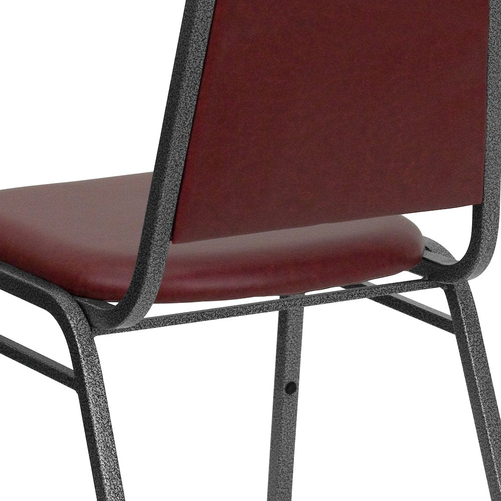 Trapezoidal Back Stacking Banquet Chair in Burgundy Vinyl - Silver Vein Frame
