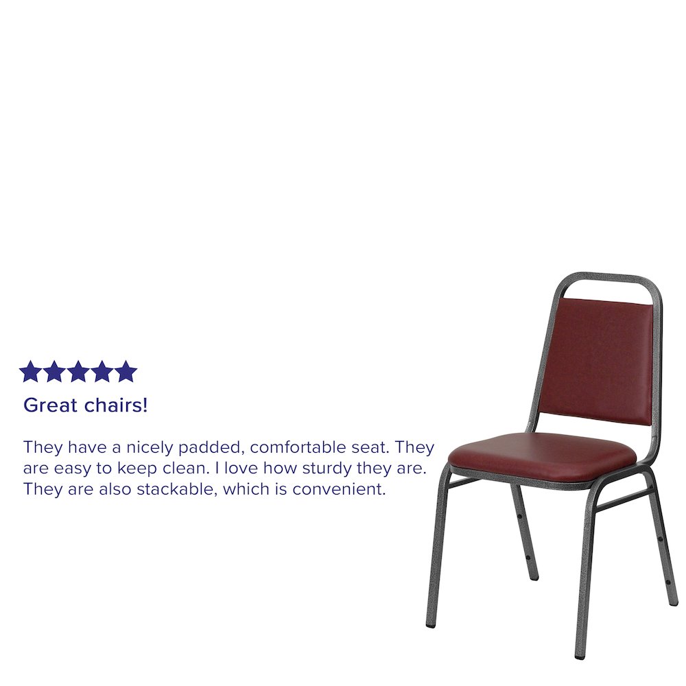 Trapezoidal Back Stacking Banquet Chair in Burgundy Vinyl - Silver Vein Frame