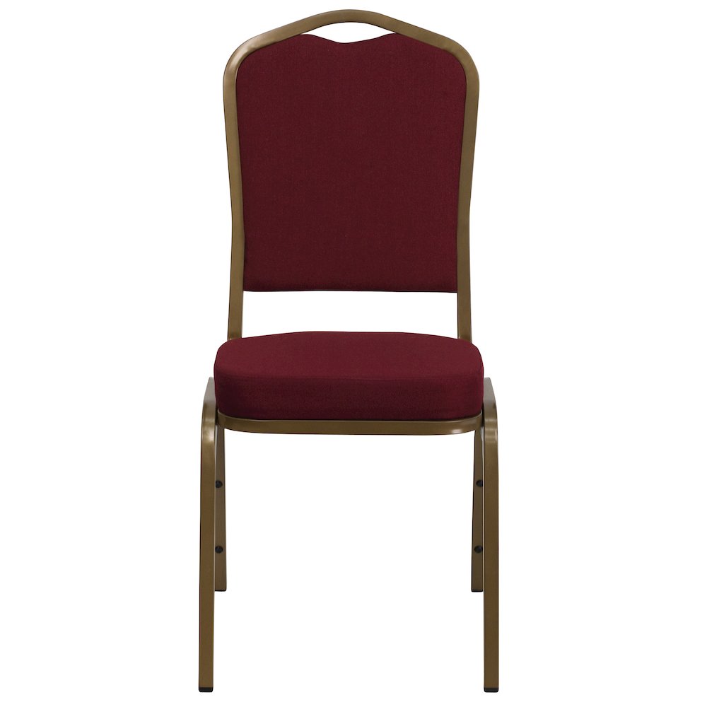 Crown Back Stacking Banquet Chair in Burgundy Fabric - Gold Frame