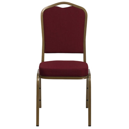 Crown Back Stacking Banquet Chair in Burgundy Fabric - Gold Frame