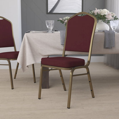 Crown Back Stacking Banquet Chair in Burgundy Fabric - Gold Frame