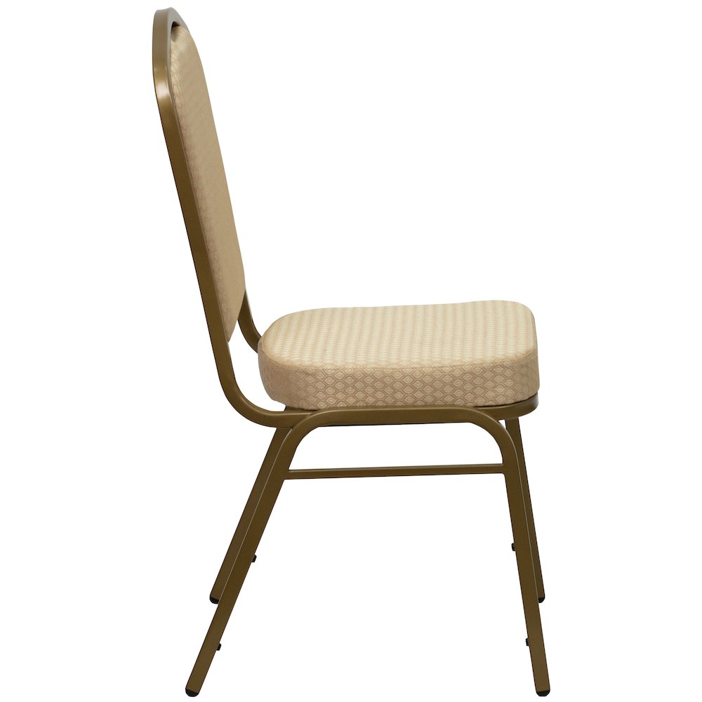 Crown Back Stacking Banquet Chair in Beige Patterned Fabric - Gold Frame
