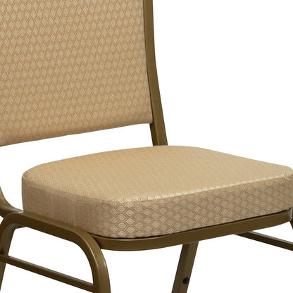 Crown Back Stacking Banquet Chair in Beige Patterned Fabric - Gold Frame