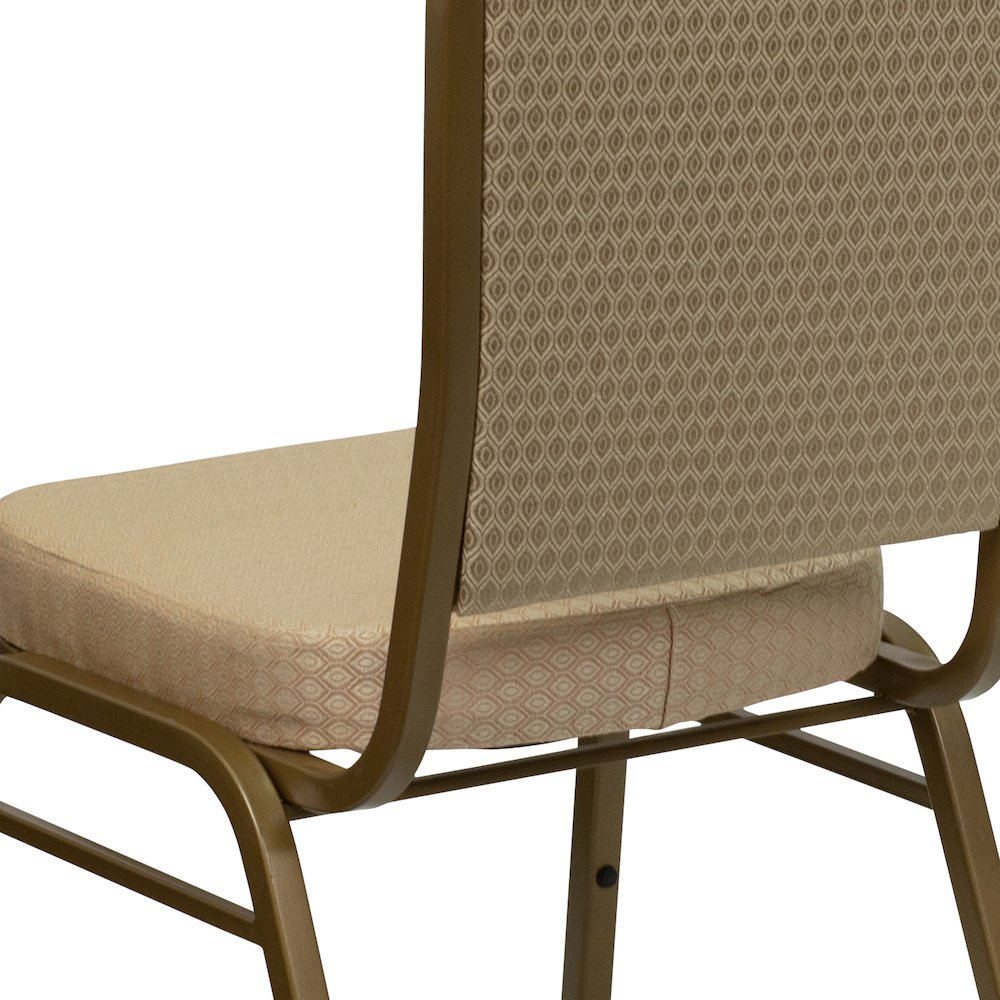 Crown Back Stacking Banquet Chair in Beige Patterned Fabric - Gold Frame