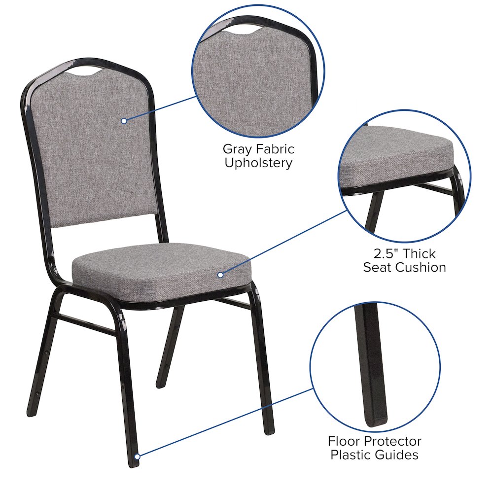 Crown Back Stacking Banquet Chair in Gray Fabric - Black Frame