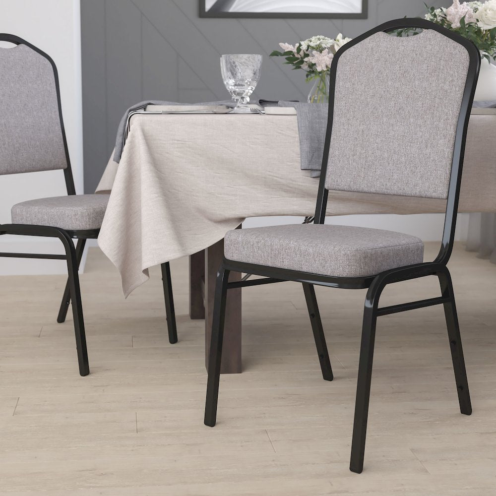 Crown Back Stacking Banquet Chair in Gray Fabric - Black Frame
