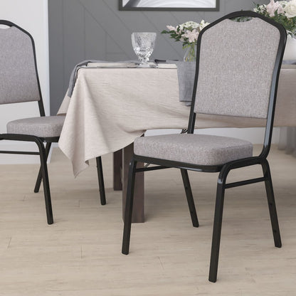 Crown Back Stacking Banquet Chair in Gray Fabric - Black Frame