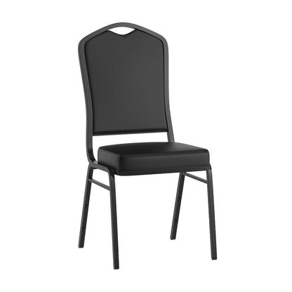 HERCULES Series Crown Back Stacking Banquet Chair in Black Vinyl - Black Frame