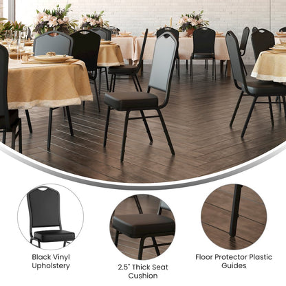 HERCULES Series Crown Back Stacking Banquet Chair in Black Vinyl - Black Frame