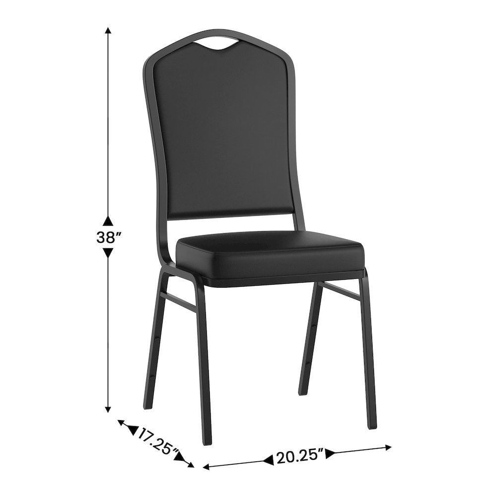 HERCULES Series Crown Back Stacking Banquet Chair in Black Vinyl - Black Frame