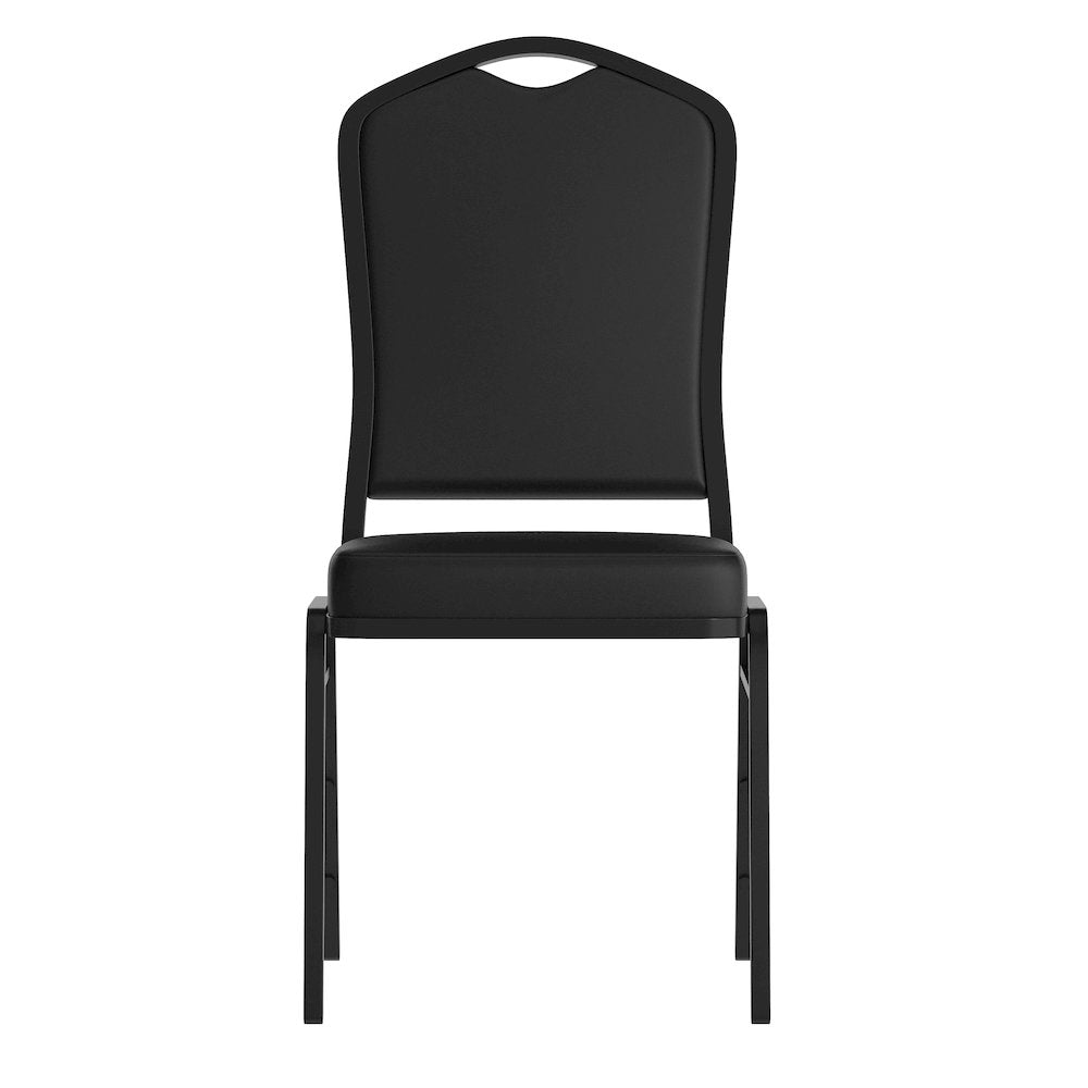 HERCULES Series Crown Back Stacking Banquet Chair in Black Vinyl - Black Frame