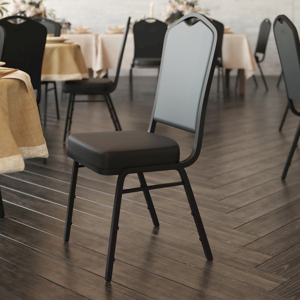 HERCULES Series Crown Back Stacking Banquet Chair in Black Vinyl - Black Frame
