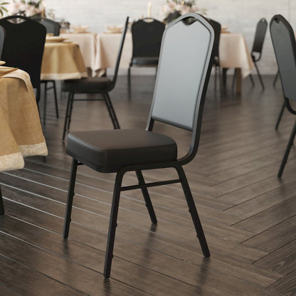 HERCULES Series Crown Back Stacking Banquet Chair in Black Vinyl - Black Frame