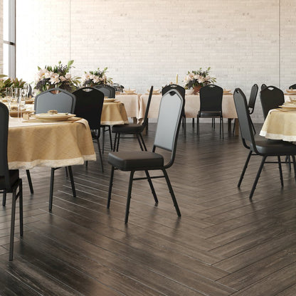 HERCULES Series Crown Back Stacking Banquet Chair in Black Vinyl - Black Frame