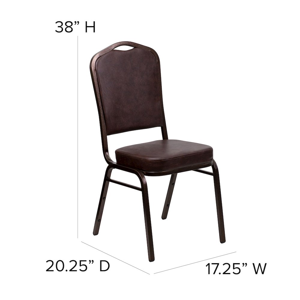Crown Back Stacking Banquet Chair in Brown Vinyl - Copper Vein Frame