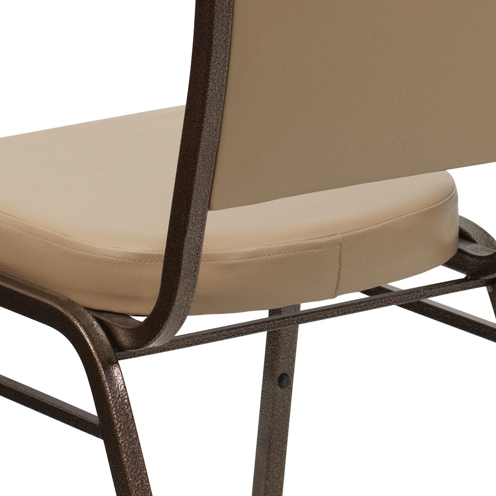 Crown Back Stacking Banquet Chair in Tan Vinyl - Copper Vein Frame