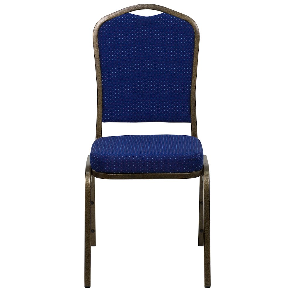 Crown Back Stacking Banquet Chair in Navy Blue Fabric - Gold Vein Frame
