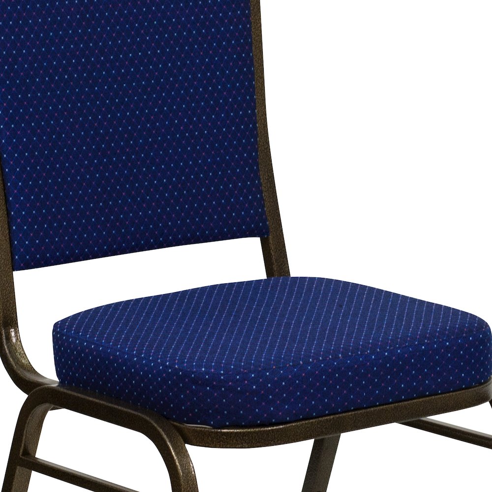 Crown Back Stacking Banquet Chair in Navy Blue Fabric - Gold Vein Frame