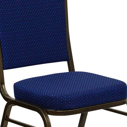Crown Back Stacking Banquet Chair in Navy Blue Fabric - Gold Vein Frame