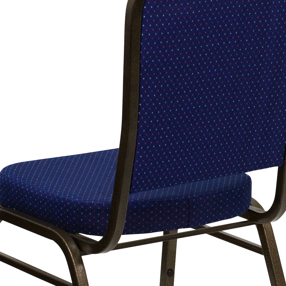 Crown Back Stacking Banquet Chair in Navy Blue Fabric - Gold Vein Frame