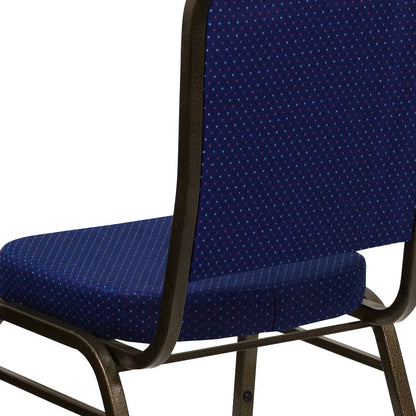 Crown Back Stacking Banquet Chair in Navy Blue Fabric - Gold Vein Frame