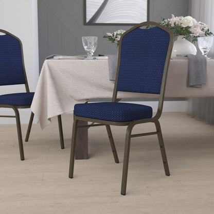 Crown Back Stacking Banquet Chair in Navy Blue Fabric - Gold Vein Frame