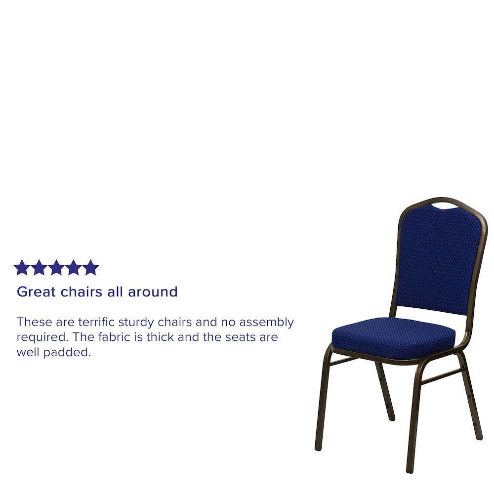 Crown Back Stacking Banquet Chair in Navy Blue Fabric - Gold Vein Frame