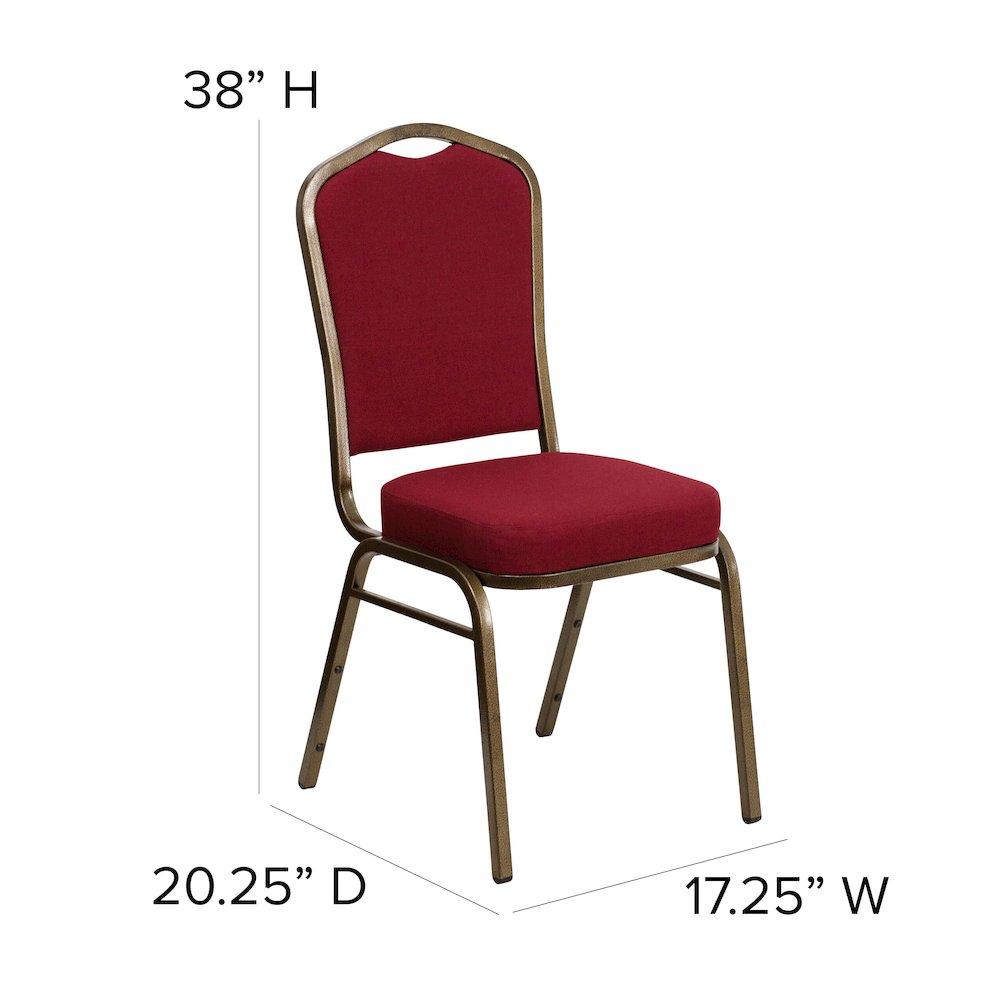 Crown Back Stacking Banquet Chair in Burgundy Fabric - Gold Vein Frame
