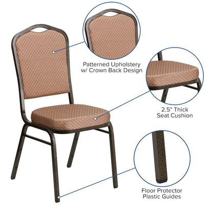 Crown Back Stacking Banquet Chair in Gold Diamond Fabric - Gold Vein Frame