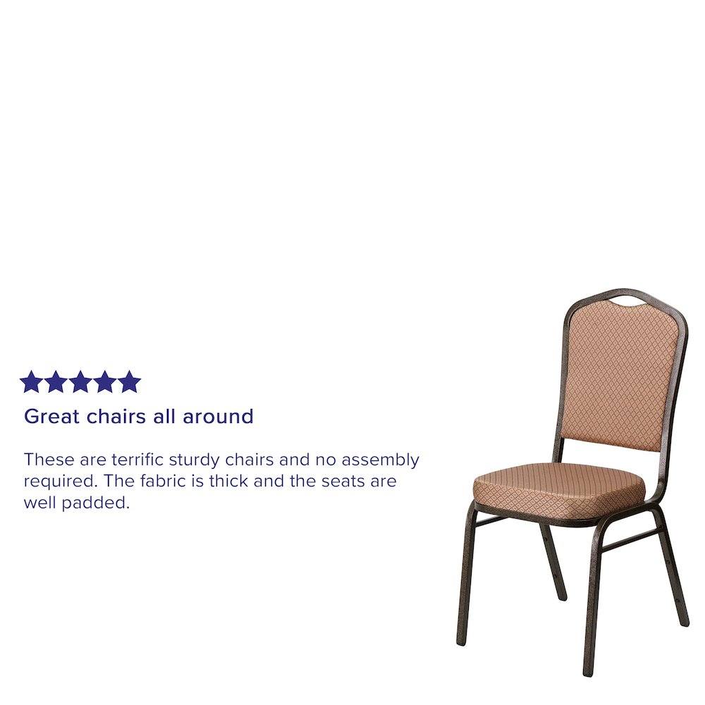 Crown Back Stacking Banquet Chair in Gold Diamond Fabric - Gold Vein Frame