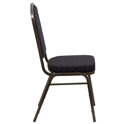 Crown Back Stacking Banquet Chair in Black Patterned Fabric - Gold Vein Frame