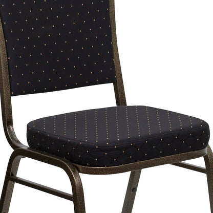 Crown Back Stacking Banquet Chair in Black Patterned Fabric - Gold Vein Frame