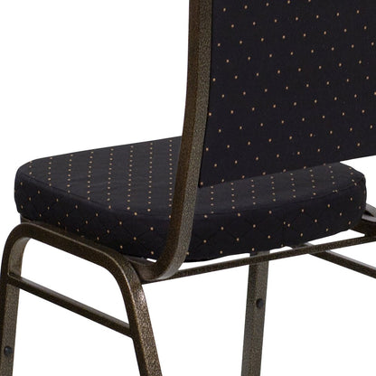 Crown Back Stacking Banquet Chair in Black Patterned Fabric - Gold Vein Frame