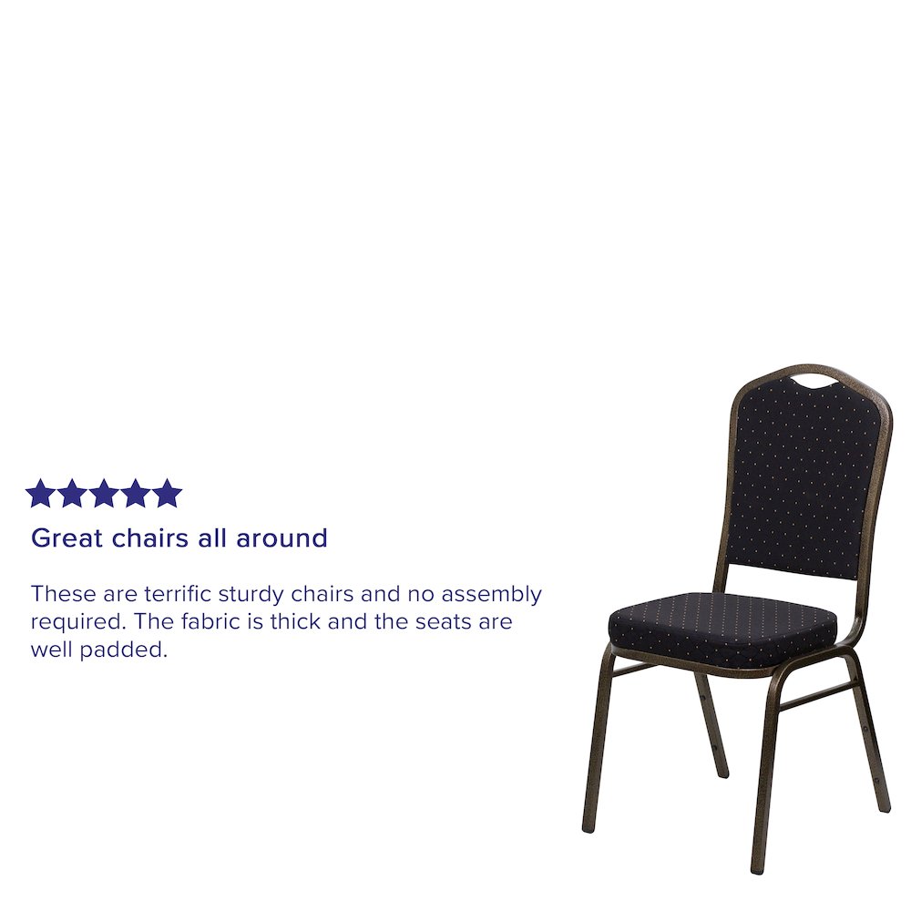 Crown Back Stacking Banquet Chair in Black Patterned Fabric - Gold Vein Frame